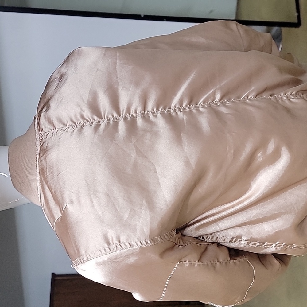 TOPSHOP  Metallic Beige Pink Gold Bomber Full Zip Jacket Size 6 - Picture 5 of 12
